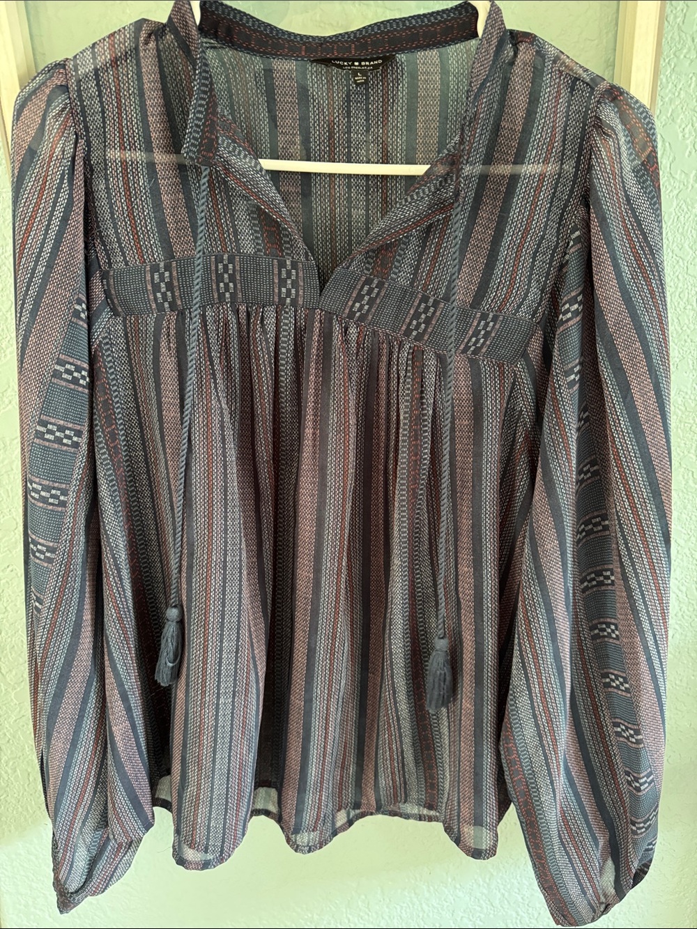Lucky Brand Navy and Red Striped Button Shirt